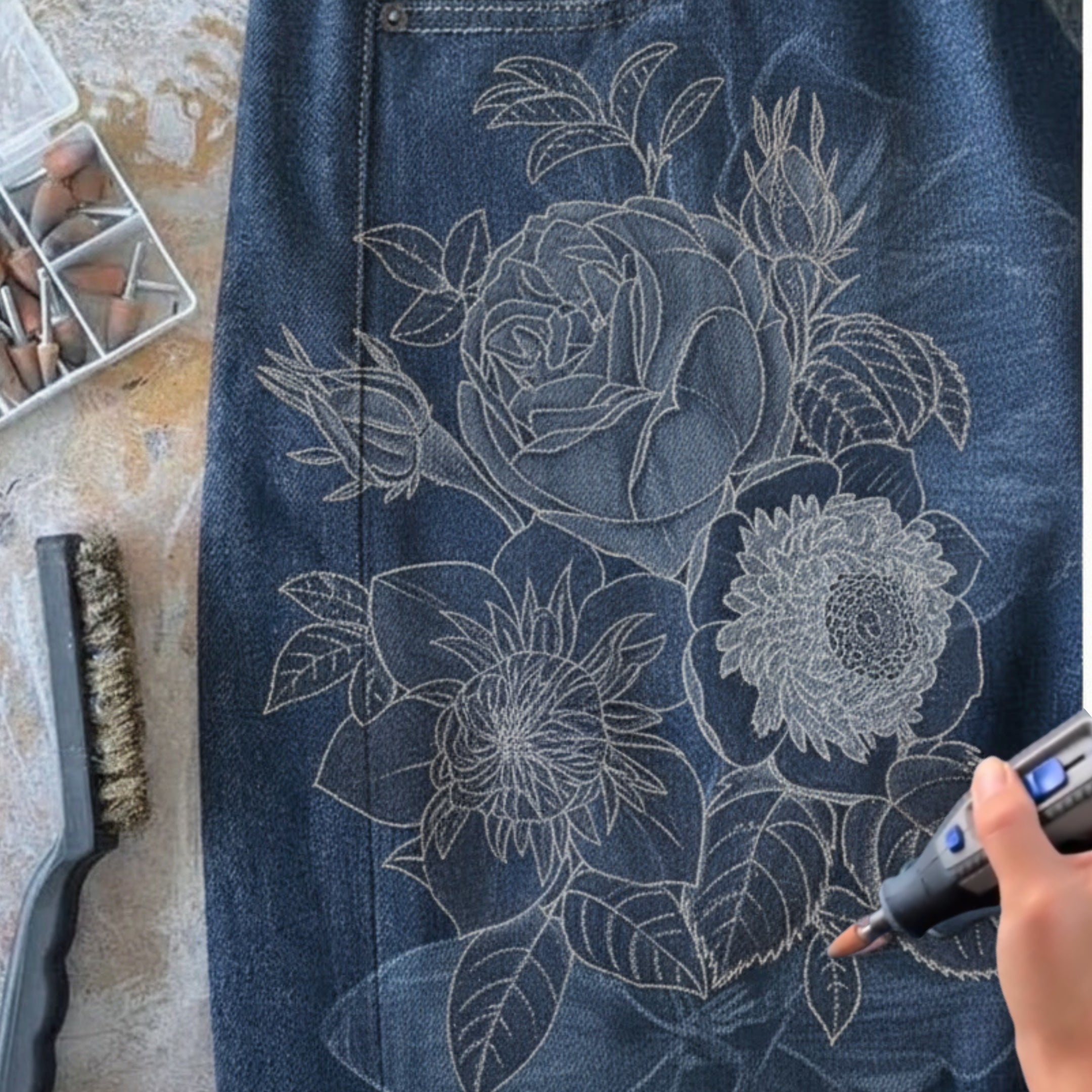 Hand-etched denim workshop