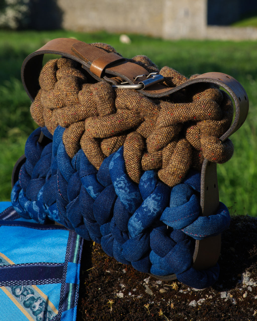 Braided Donegal Tweed-Denim Bag